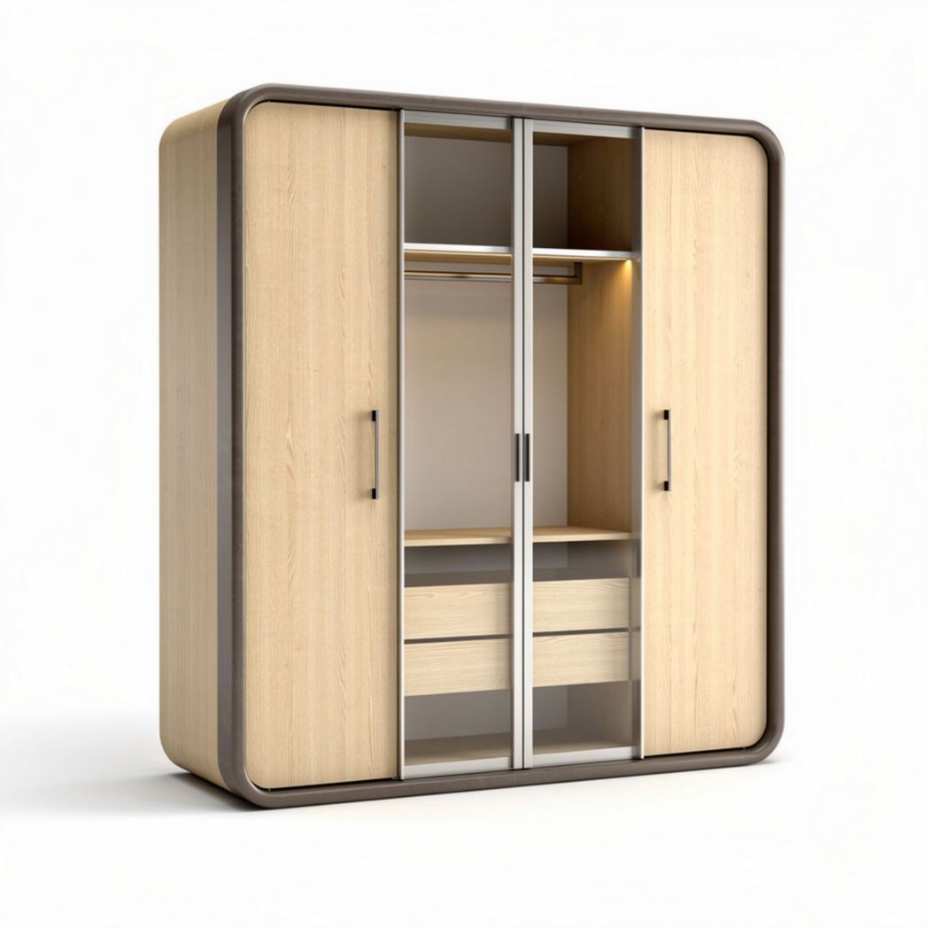 Guarda-roupa de madeira natural com portas de vidro 150 x 60 x 200cm