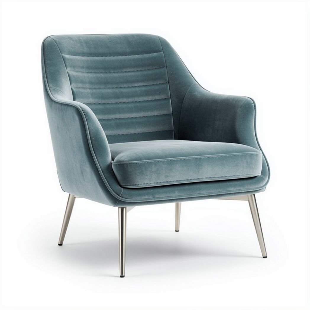 Poltrona de veludo azul com estrutura metálica 80 x 80 x 90cm